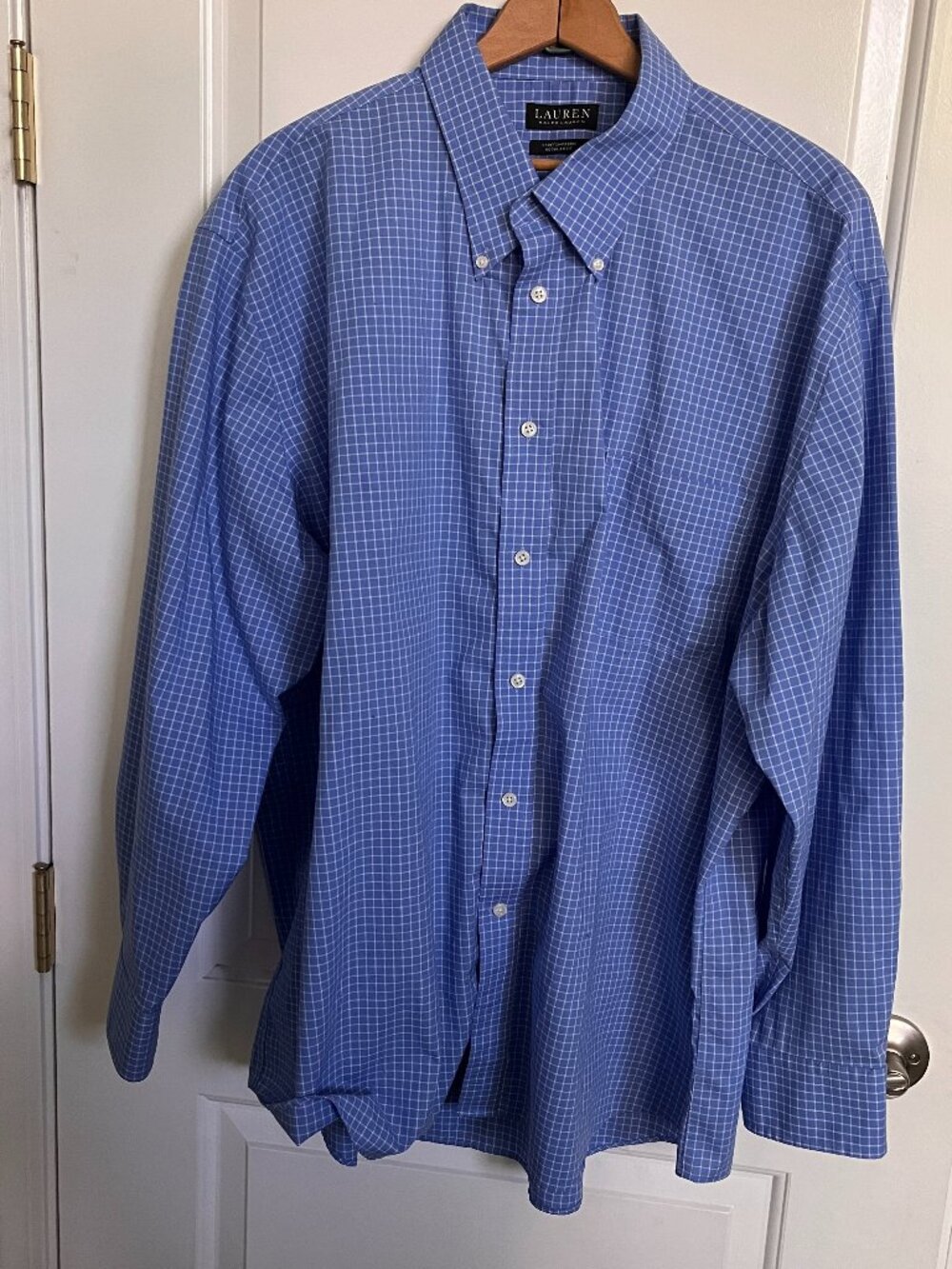 Lauren Ralph Lauren Reg Fit Stretch NonIron Blue Gingham Shirt Men 19 34/35 3XL